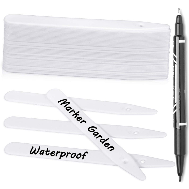 Whaline 200Pcs Thick Plastic Plant Label with Hole, White Waterproof Garden Stake Tags with 2 Marker Pen and A Roll of Twine(6 Inch) - Image 1